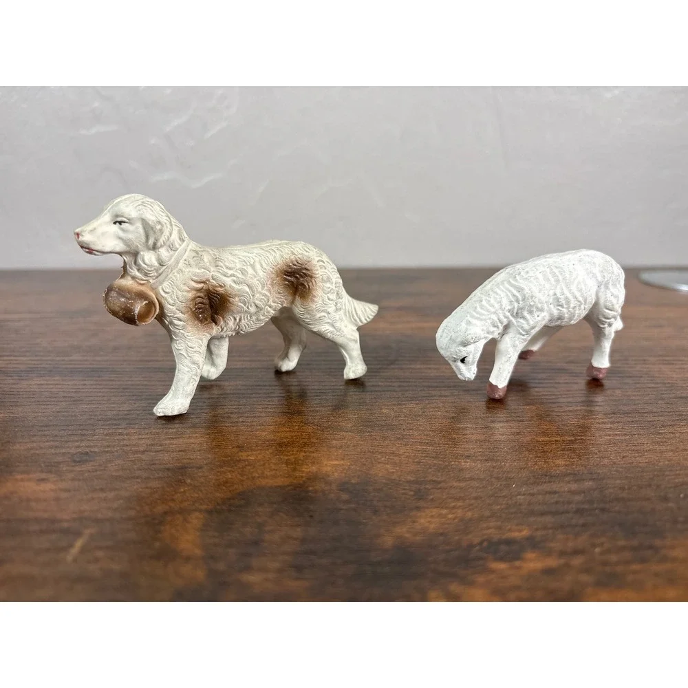 Vintage Japan Ceramic Nativity Animals Set 8pc Camel Cow Donkey Sheep Dog Manger